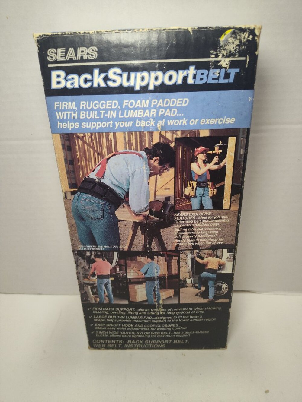 Vintage Sears Back Support Belt NOS 4" Lumbar Pad 2" Web Belt
